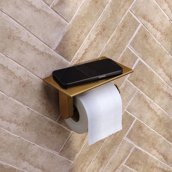 Brauer 5-GG-223 Toilettenpapierhalter mit Ablage gold gebürstet pvd
