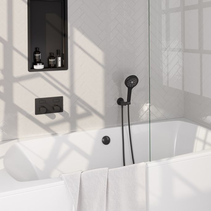 Brauer Carving 5-S-213 thermostatische inbouw badkraan met drukknoppen SET 04 mat zwart