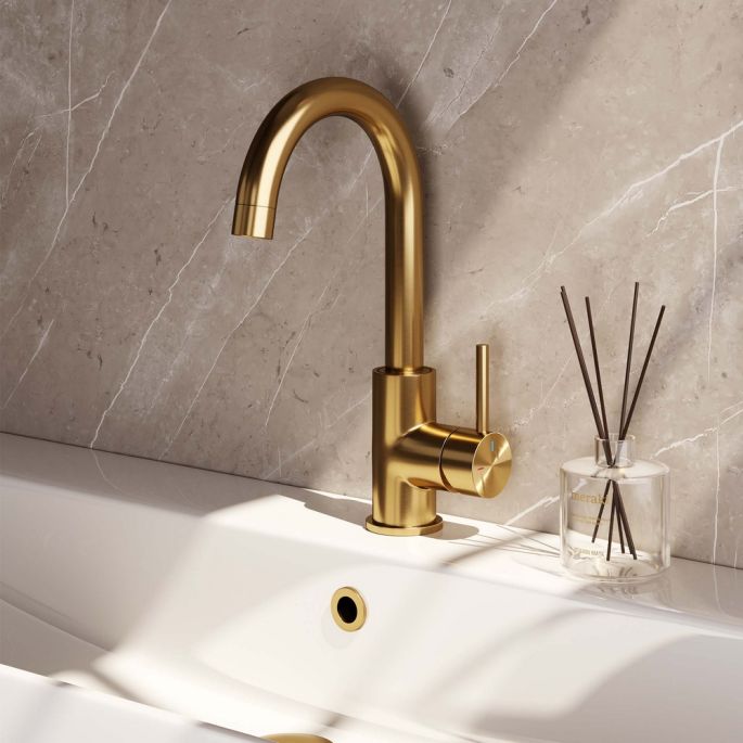 Brauer Edition 5-GG-003 high body basin mixer with swivel round spout model A gold brushed PVD