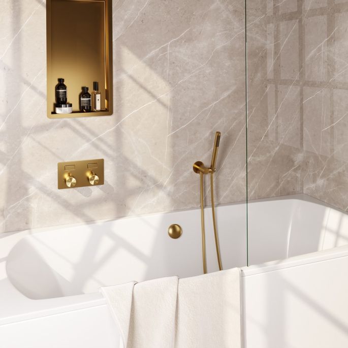 Brauer Edition 5-GG-208 thermostatische inbouw badkraan met drukknoppen SET 03 goud geborsteld PVD
