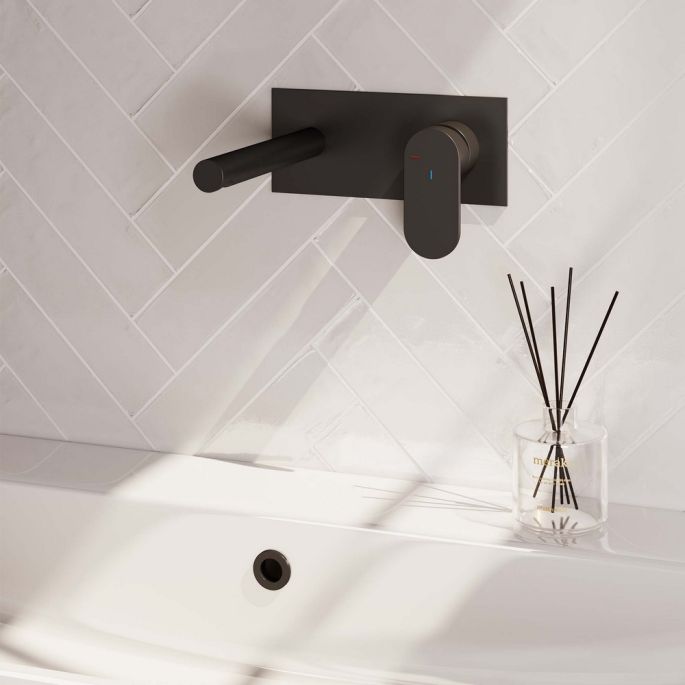 Brauer Edition 5-S-004-S3 inbouw wastafelmengkraan met rechte uitloop en afdekplaat model C1 mat zwart