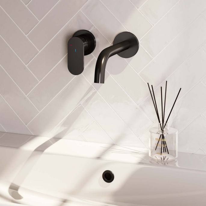 Brauer Edition 5-S-083-B3-65 inbouw wastafelmengkraan met gebogen uitloop en rozetten model C2 mat zwart