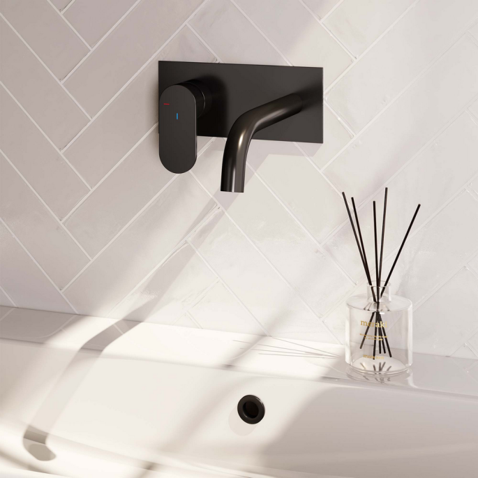 Brauer Edition 5-S-083-B3 inbouw wastafelmengkraan met gebogen uitloop en afdekplaat model C2 mat zwart