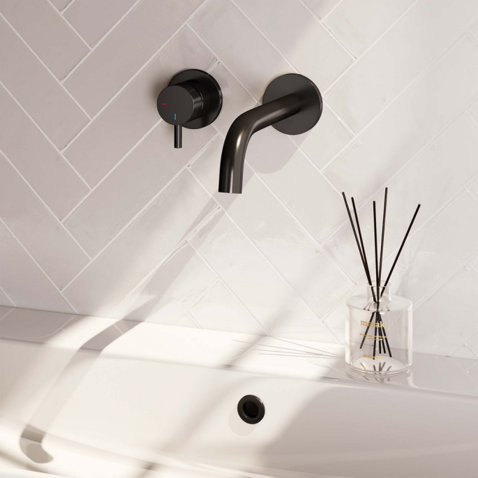 Brauer Edition 5-S-083-B5-65 inbouw wastafelmengkraan met gebogen uitloop en rozetten model B2 mat zwart