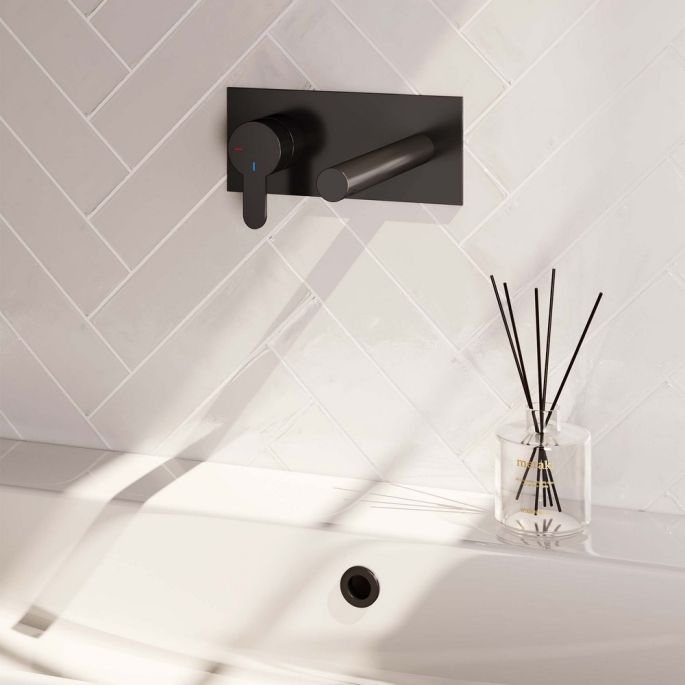 Brauer Edition 5-S-083-S4 inbouw wastafelmengkraan met rechte uitloop en afdekplaat model D2 mat zwart
