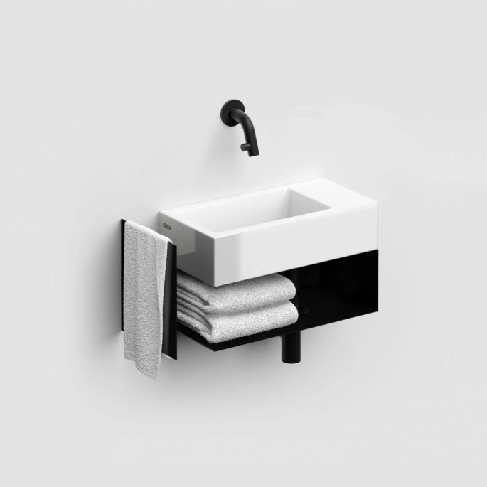 Clou Flush CL073603021 open cabinet with towel holder for Flush 3 fountain right, black powder-coated stainless steel