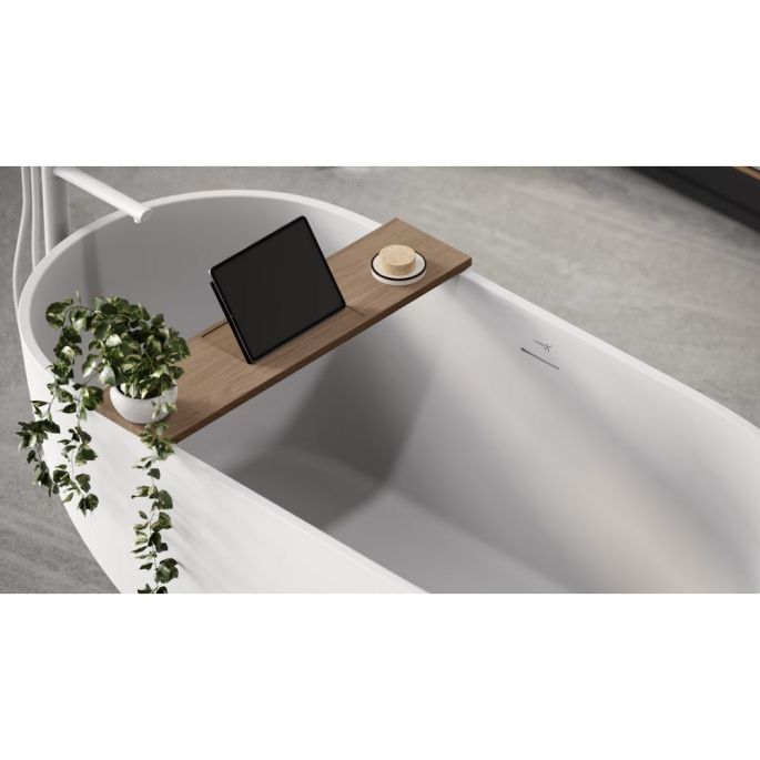 Looox Bath Collection WBSHELF78MZ badplank 78 cm massief eiken old grey met inzet mat zwart