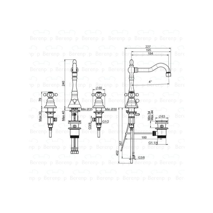 Fima Carlo Frattini Elizabeth F5081BR 3 gats wastafelkraan 2-greeps brons