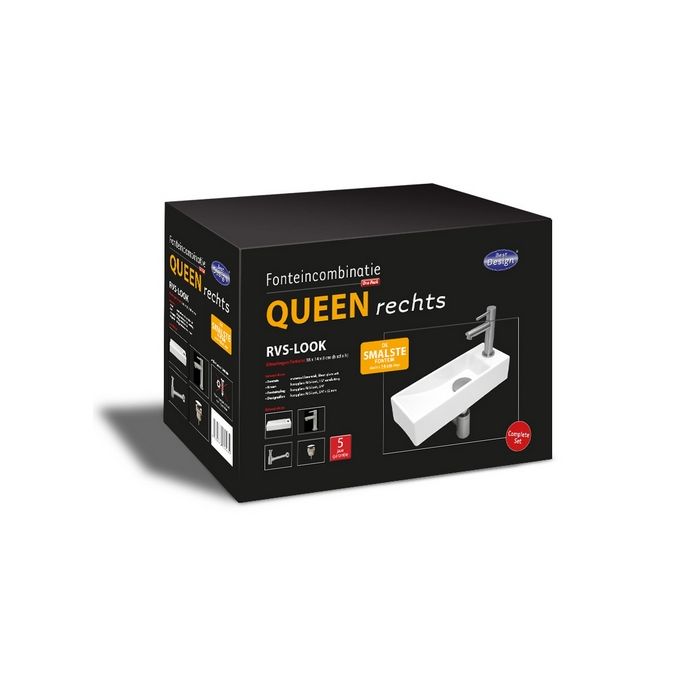 San4U 2501501 One Pack Queen (rechts) fonteinset wit keramiek/ nikkel RVS look