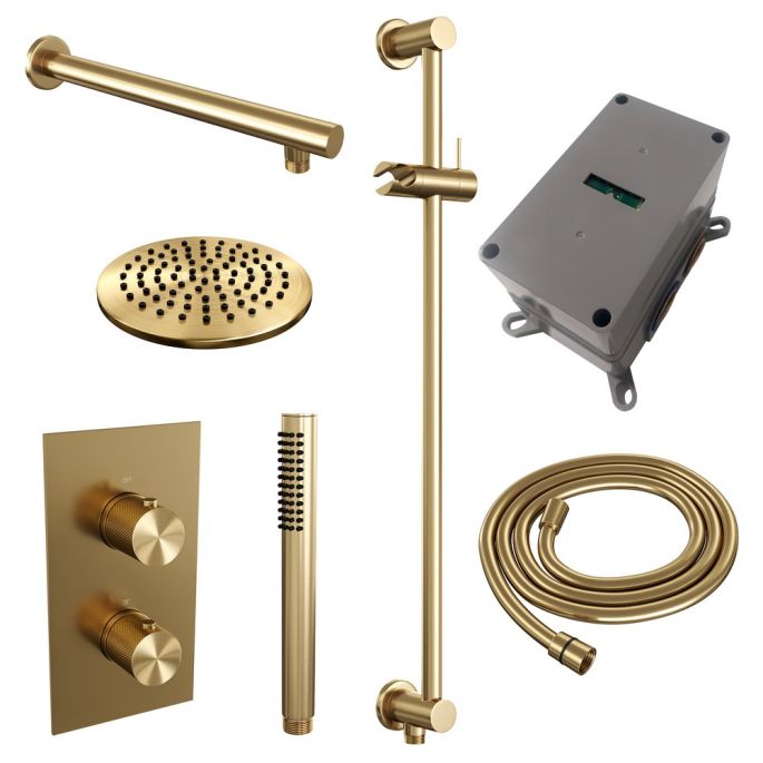 Brauer Carving 5-GG-133 thermostatische inbouw regendouche 3-weg omstelling SET 37 goud geborsteld PVD