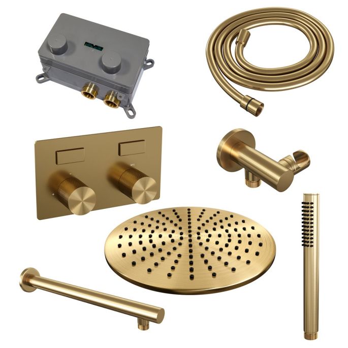 Brauer Carving 5-GG-185 thermostatische inbouw regendouche met drukknoppen SET 50 goud geborsteld PVD