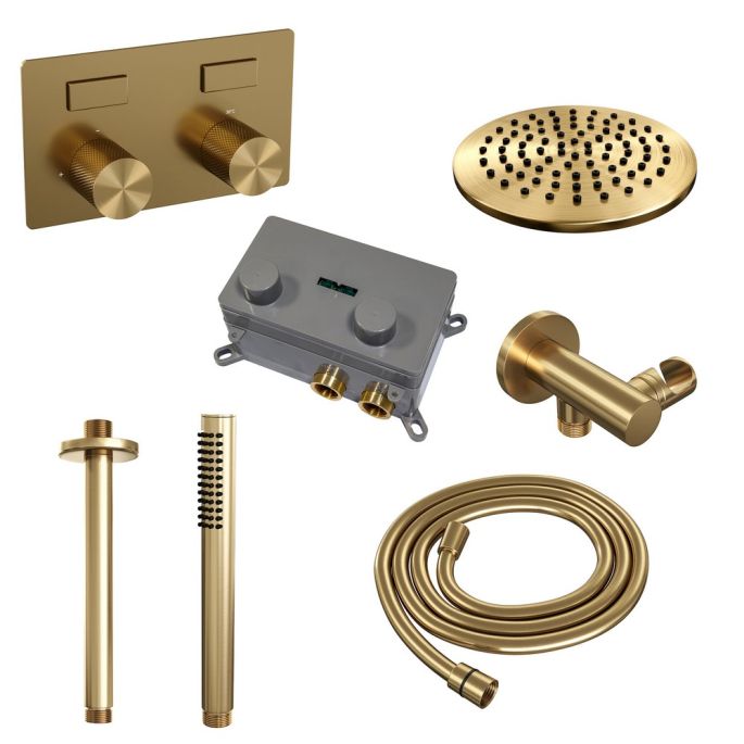 Brauer Carving 5-GG-188 thermostatische inbouw regendouche met drukknoppen SET 53 goud geborsteld PVD