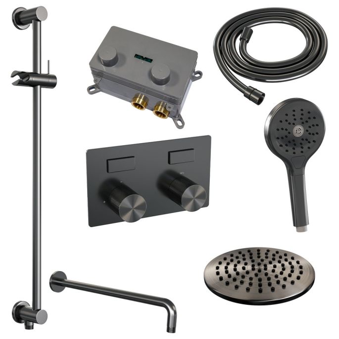 Brauer Carving 5-GM-204 thermostatische inbouw regendouche met drukknoppen SET 69 gunmetal geborsteld PVD