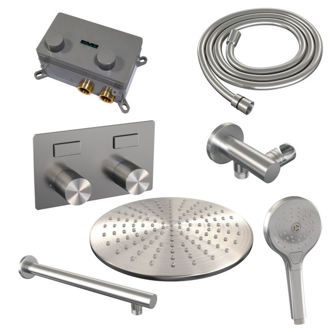 Brauer Carving 5-NG-191 thermostatische inbouw regendouche met drukknoppen SET 56 RVS geborsteld PVD