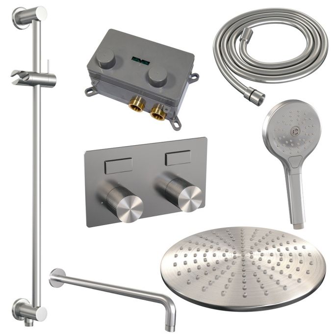 Brauer Carving 5-NG-205 thermostatische inbouw regendouche met drukknoppen SET 70 RVS geborsteld PVD