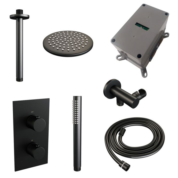 Brauer Carving 5-S-125 thermostatische inbouw regendouche 3-weg omstelling SET 29 mat zwart