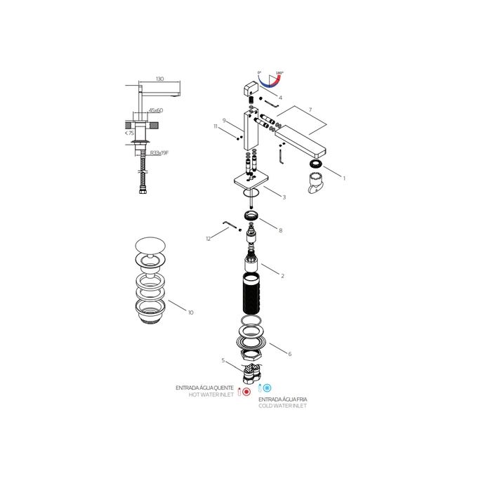 Waterevolution Studio P ITAP T6.10.01 wastafelkraan met klikwaste chroom (OUTLET)