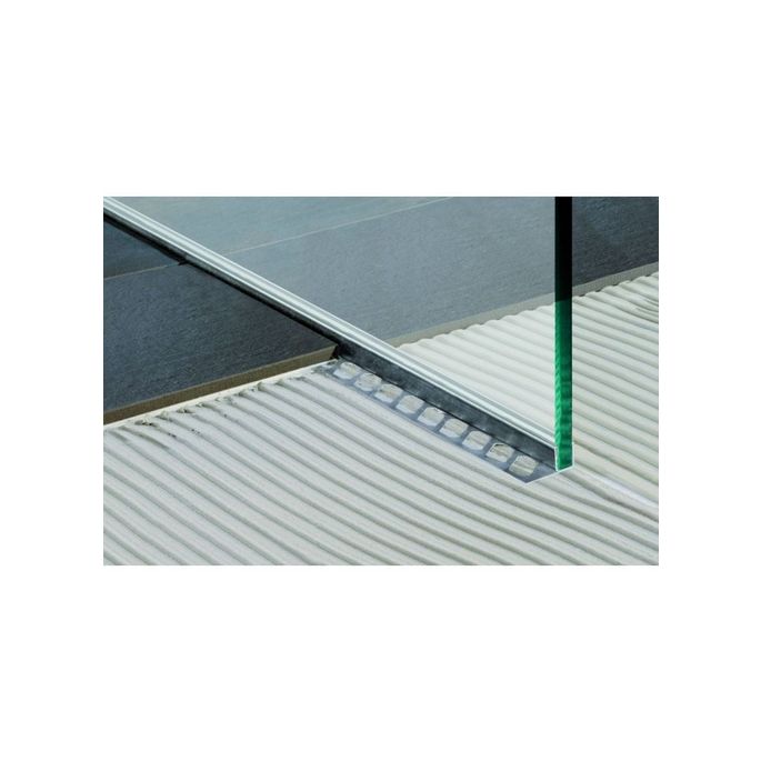 Blanke Aqua Keil Glas 193280B200L glas afsluitprofiel 2000x60mm links RVS geborsteld