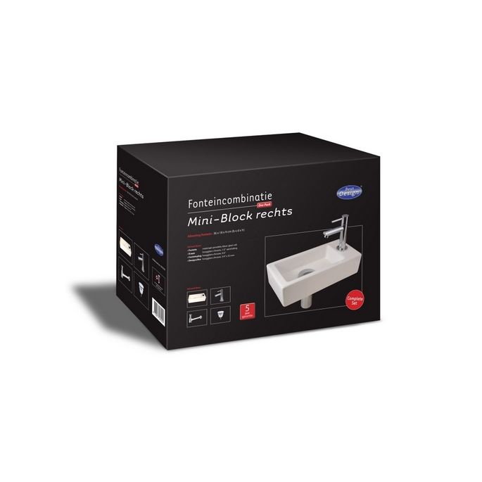 San4U 2502035 One Pack Mini-Block (rechts) fonteinset wit keramiek/ chroom