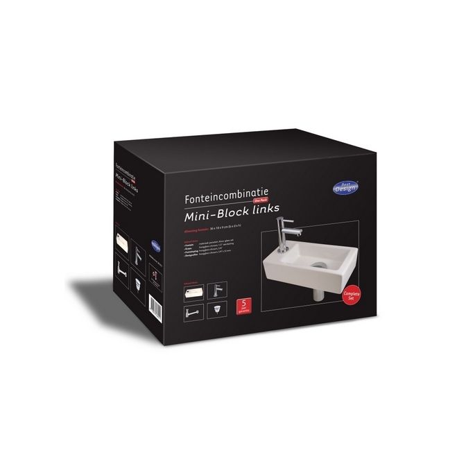 San4U 2512035 One Pack Mini-Block (links) fonteinset wit keramiek/ chroom