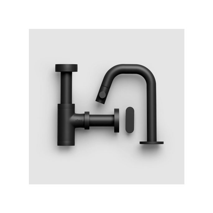 Clou Kaldur CL060509921 set tbv (New)Flush / First fonteinen - fonteinkraan (rechtse versie), sifon en afvoerplug, mat zwart