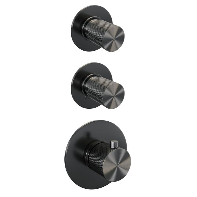 Brauer Carving 5-GM-101 thermostatische inbouw regendouche SET 05 gunmetal geborsteld PVD