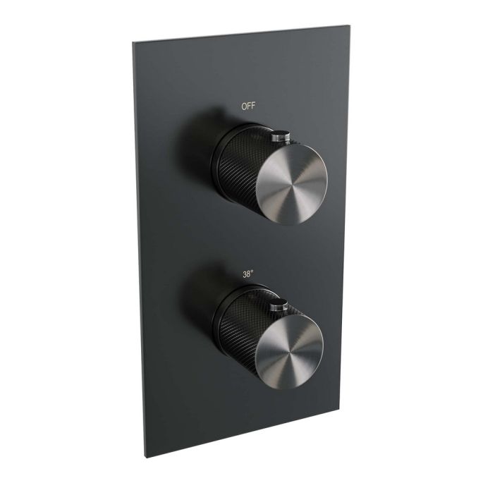 Brauer Carving 5-GM-139 thermostatische inbouw regendouche 3-weg omstelling SET 43 gunmetal geborsteld PVD