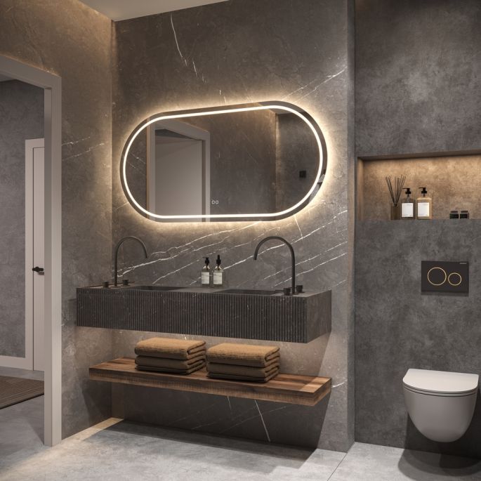 Phantom Mirrors Serie 005 005.140.70 ovaal rechte LED spiegel, 140x70 cm met directe en indirecte led rondom