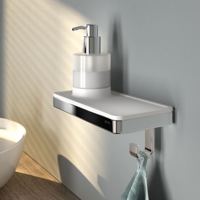 Geesa Frame 918816-02 zeepdispenser 200 ml met planchet en handdoekhaak chroom/ wit