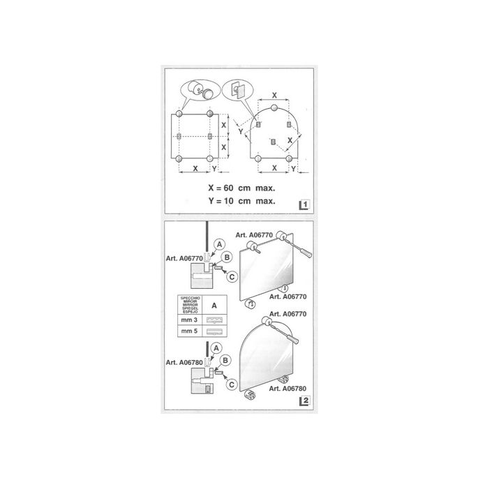Inda Hotellerie A06780CR spiegelklem + planchetdrager chroom (set van 2 stuks) (OUTLET)