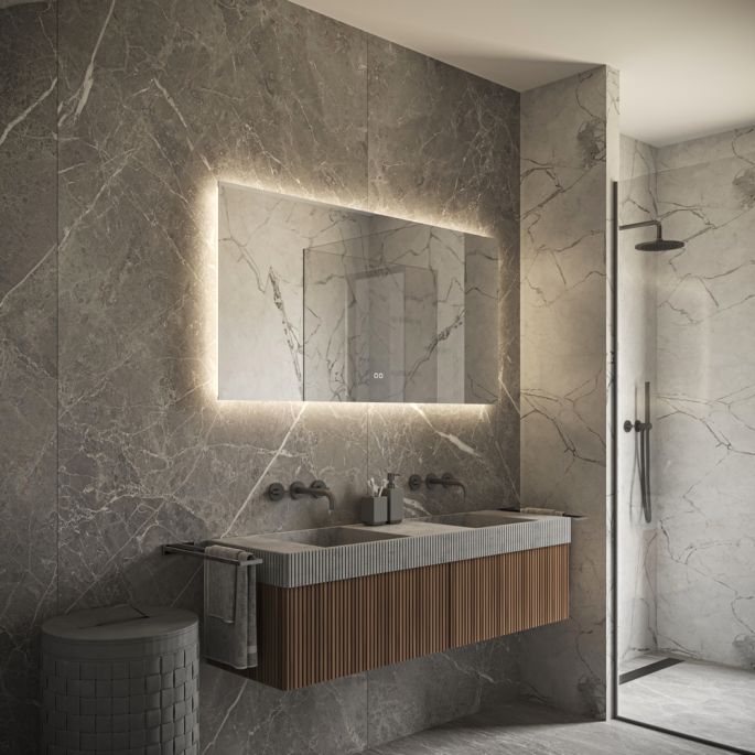 Phantom Mirrors Serie 001 001.100.70 rechthoekige LED spiegel, 100x70 cm met directe en indirecte led rondom