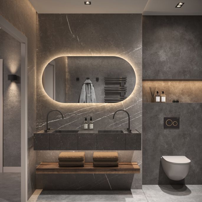 Phantom Mirrors Serie 005 005.120.70 ovaal rechte LED spiegel, 120x70 cm met directe en indirecte led rondom