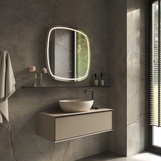 Phantom Mirrors Serie 006 006.60.60 Deens ovale LED spiegel, 60x60 cm met directe en indirecte led rondom