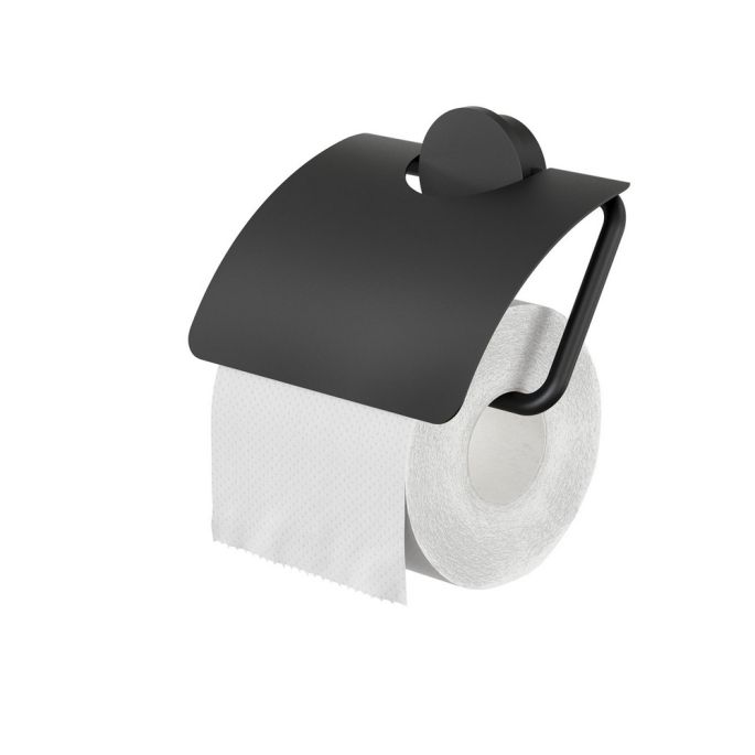 Geesa Opal Black 917208-06 toiletrolhouder met klep zwart