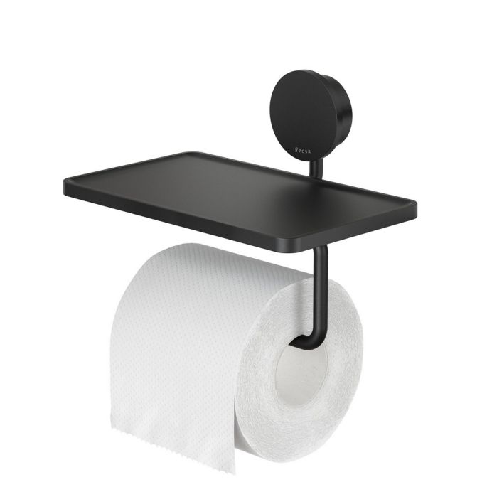 Geesa Opal Black 917224-06 toiletrolhouder met planchet zwart