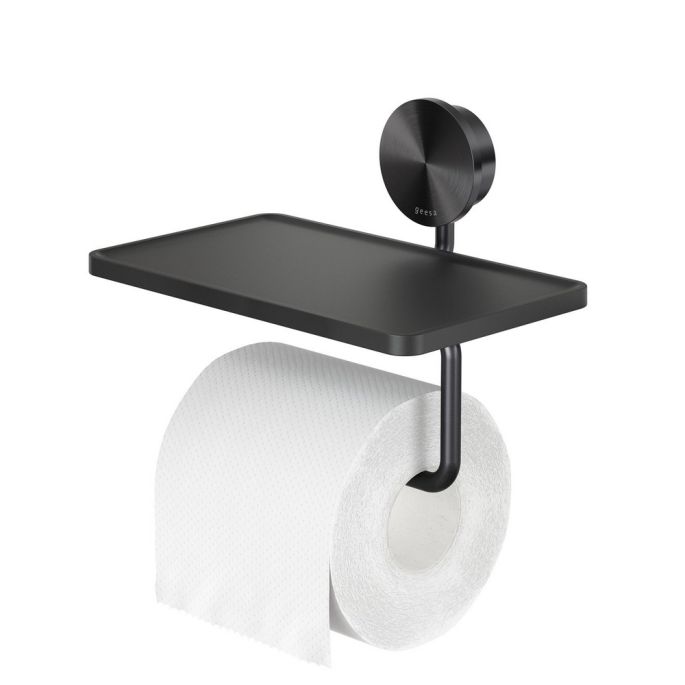 Geesa Opal Brushed Metal Black 917224-09 toiletrolhouder met planchet zwart metaal geborsteld