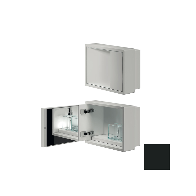 Inda MY Secret A80760NE inbouwnis met bekerhouder, zeepdispenser en spiegel 350x260mm mat zwart