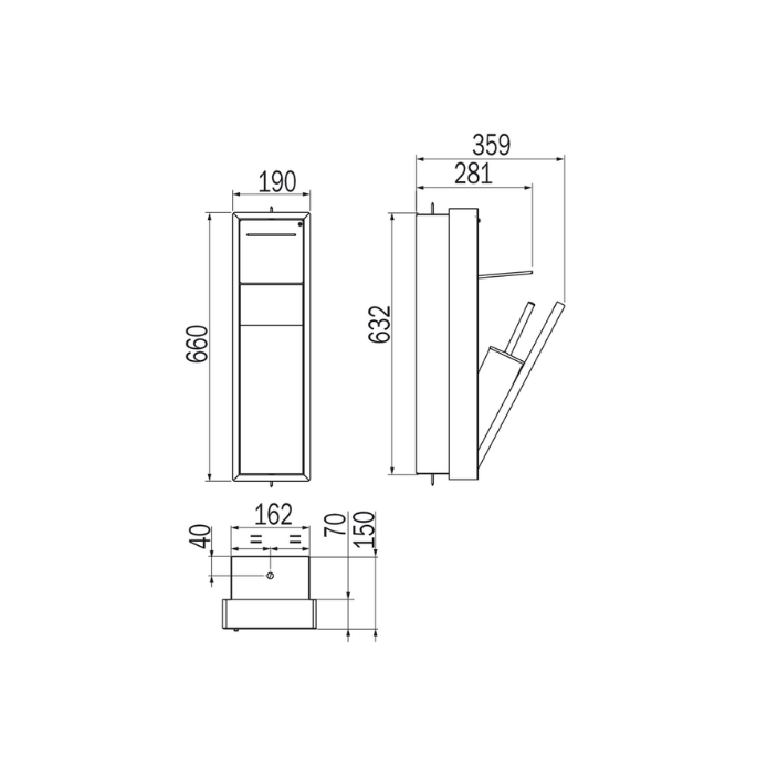 Inda MY Secret A8086AGD inbouwnis met toiletrolhouder en toiletborstelgarnituur 190x660mm mat giada