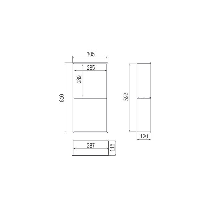 Inda MY Secret A80200VN inbouwnis 2 vakken omkeerbaar 305x610mm mat avana