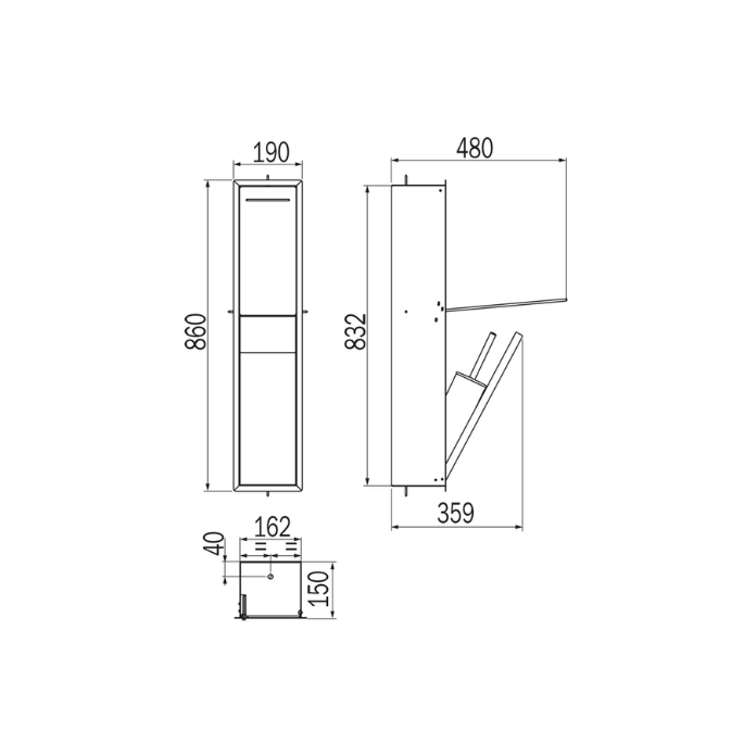 Inda MY Secret A8085CCE inbouwnis met toiletrolhouder en toiletborstelgarnituur 190x860mm mat cemento