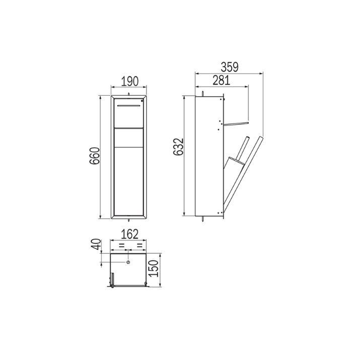 Inda MY Secret A8085ABN inbouwnis met toiletrolhouder en toiletborstelgarnituur 190x660mm mat bruno