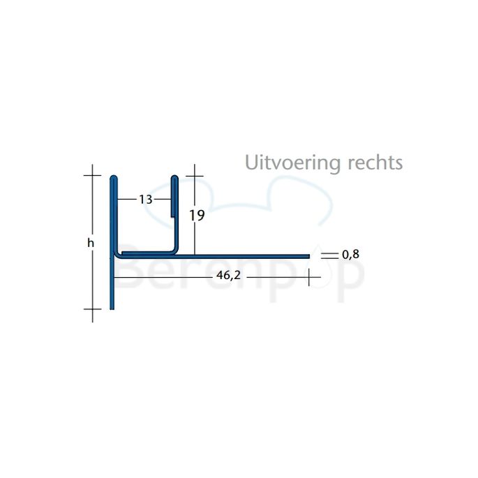 Blanke Aqua Keil Glas 193280B120R glas afsluitprofiel 1200x37mm rechts RVS geborsteld