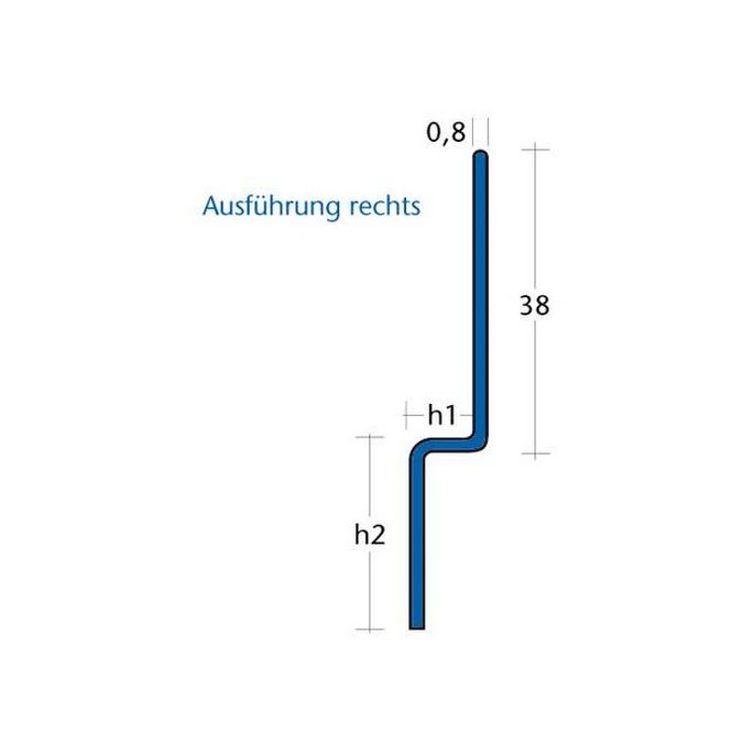 Blanke Aqua Keil Wand 840280B125R afsluitprofiel 2000x12,5x40mm rechts RVS geborsteld