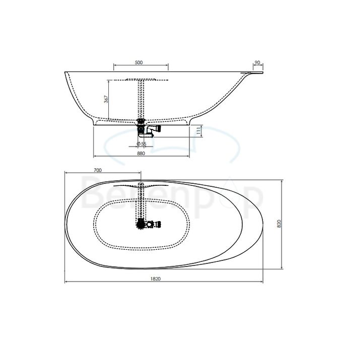 Clou First CL0513010 vrijstaand bad 182x82 aluite wit