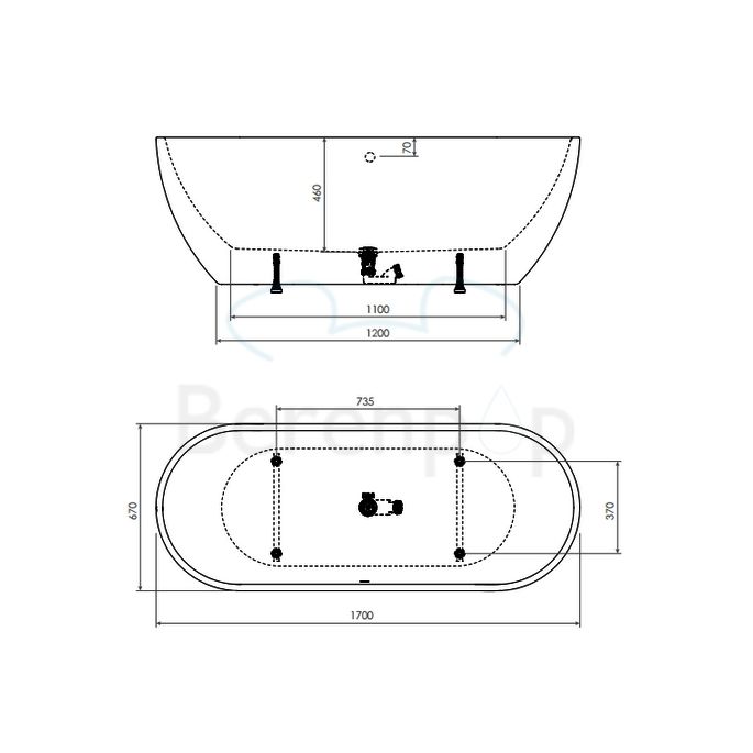 Clou InBe IB0540302 vrijstaand bad 170x67 acryl wit