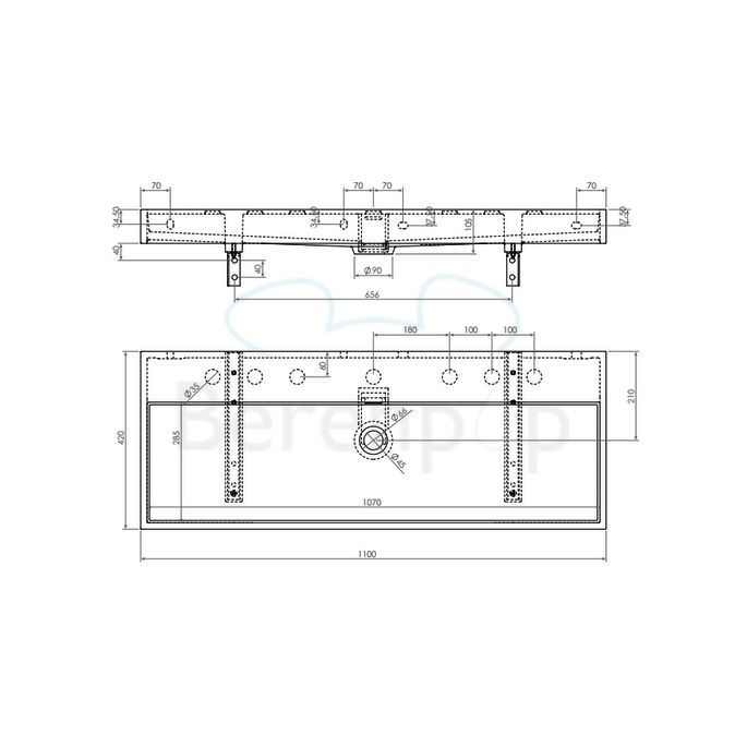Clou Wash Me CL0201038 wastafel 110x42cm keramiek wit