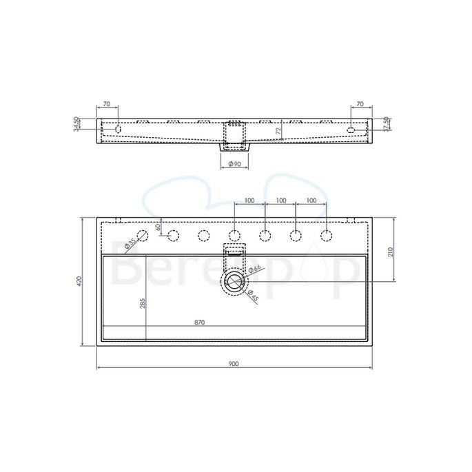 Clou Wash Me CL0230034 wastafel 90x42cm keramiek mat zwart