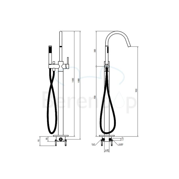 Clou Xo CL060400129 type 1 vrijstaande badkraan met handdouche chroom