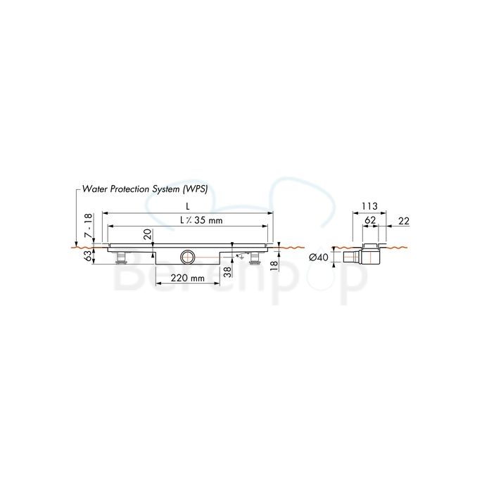 Easy Drain Compact 30 TAF Wall EDCOMTAFW110030 douchegoot 110cm zijuitloop