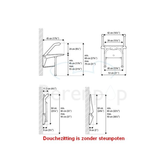 Etac Relax 81703060 douchezitting met armsteunen en rugleuning wit